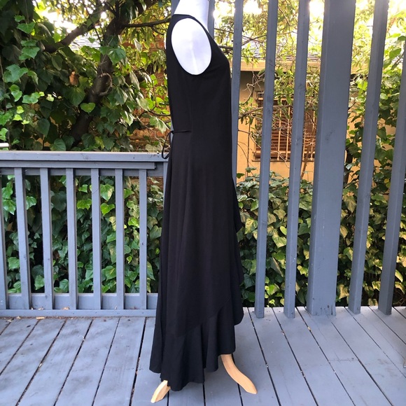 Banana Republic Black Asymmetrical Ruffled True Wrap Sleeveless Maxi Dress M - Picture 8 of 13